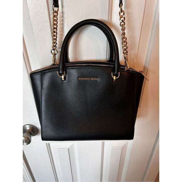 Michael Kors Ellis Satchel Leather Black Crossbody Belt - Picture 1 of 8